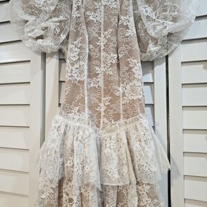 For Love & Lemons Lace Midi Dress in White and Nude